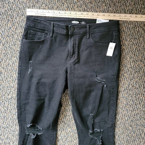 NWT Old Navy Power Slim Straight Distressed Black Jeans Size 12 - Picture 6 of 13